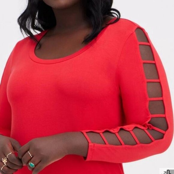 Torrid Womens Top 5X Super Soft Knit Red Ladder Sleeve Plus Size Long Sleeve Tee - Picture 2 of 11